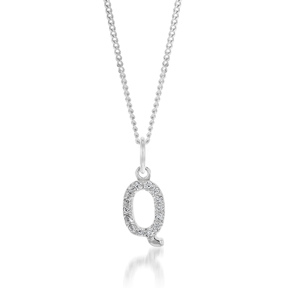 Sterling Silver Cubic Zirconia Initial "Q' Pendant