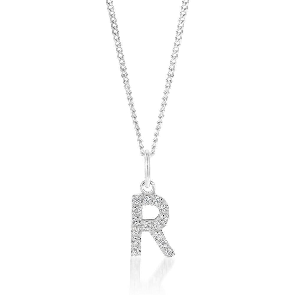 Sterling Silver Cubic Zirconia Initial "R" Pendant