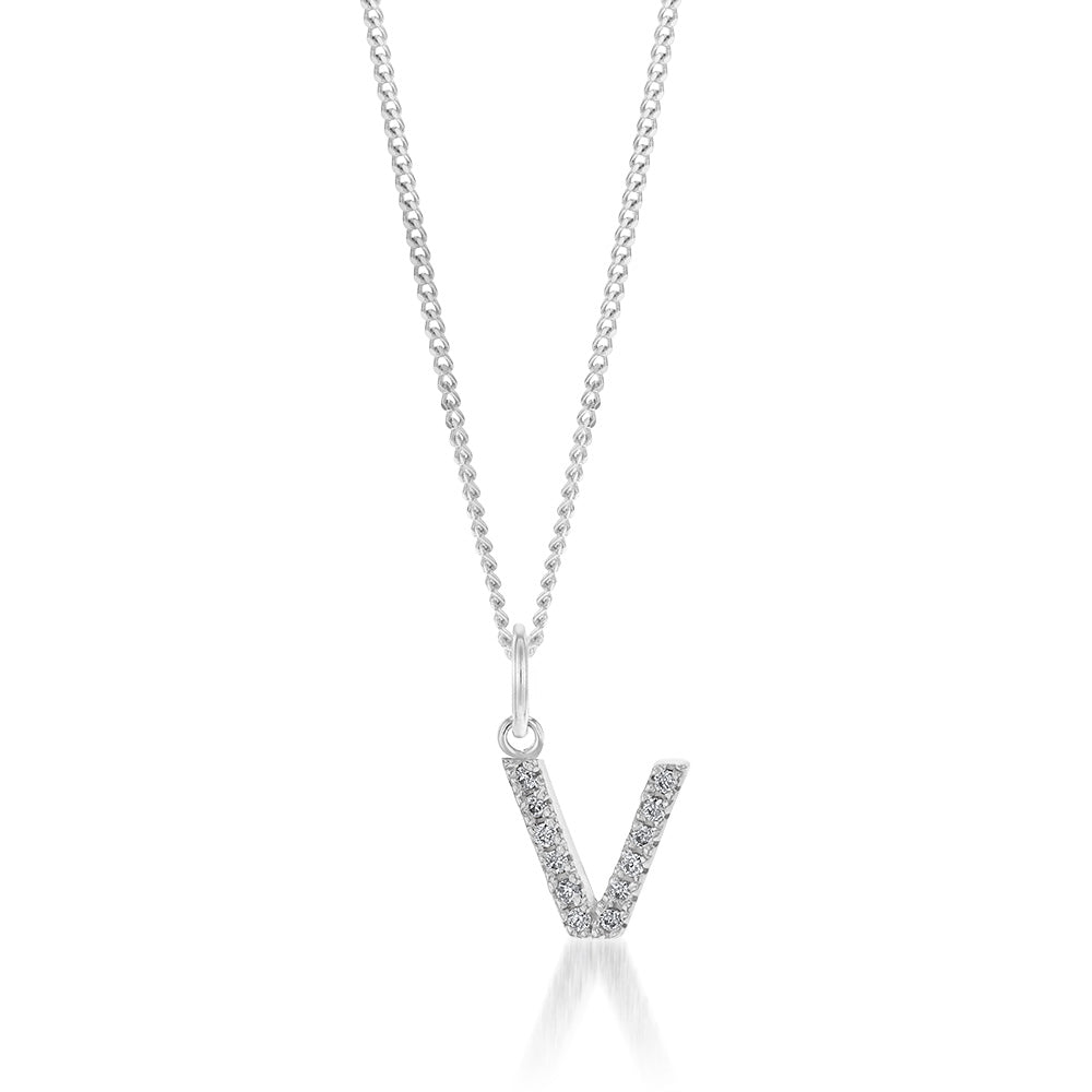 Sterling Silver Cubic Zirconia Initial "V" Pendant