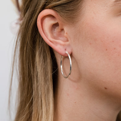 Sterling Silver Plain Round 30mm Hoop Earrings