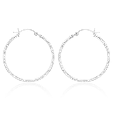 Sterling Silver Diamond Cut 30mm Hoop Earrings