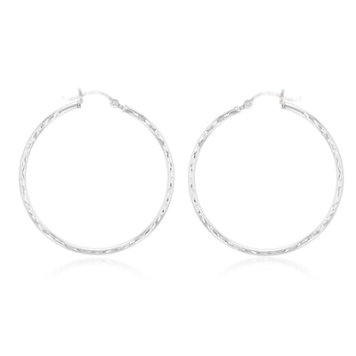 Sterling Silver Diamond Cut 40mm Hoop Earrings
