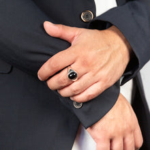 Load image into Gallery viewer, Sterling Silver Round Black Mens Ring