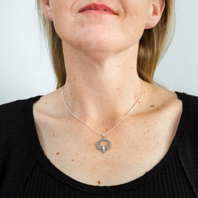 Sterling Silver Fancy Antique Pendant On 42+3cm Chain