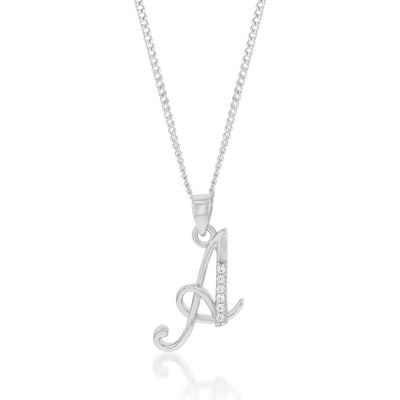 Sterling Silver Rhodium Plated Cubic Zirconia Script 
