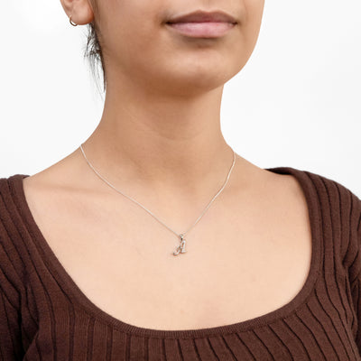 Sterling Silver Rhodium Plated Cubic Zirconia Script 