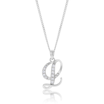 Sterling Silver Rhodium Plated Cubic Zirconia Script 