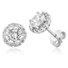 Load image into Gallery viewer, Sterling Silver Cubic Zirconia Halo Stud Earrings