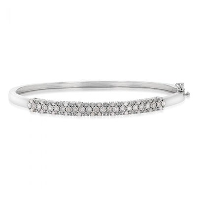 1/2 Carat Diamond 3 Row 50x60mm Hinge Bangle in Sterling Silver