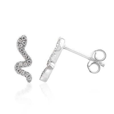 Sterling Silver Cubic Zirconia On snake Stud Earrings
