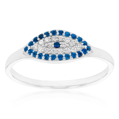 Sterling Silver Cubic Zirconia Evil Eye Ring