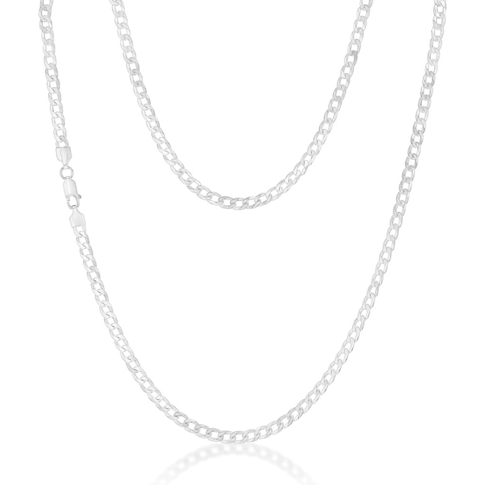 Sterling Silver Bevelled Curb 120 Gauge 60cm Chain