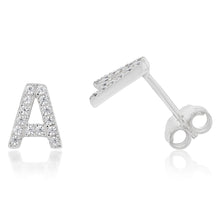 Load image into Gallery viewer, Sterling Silver Cubic Zirconia Initial &quot;A&quot; Stud Earrings
