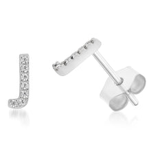 Load image into Gallery viewer, Sterling Silver Cubic Zirconia Initial &quot;J&quot; Stud Earrings