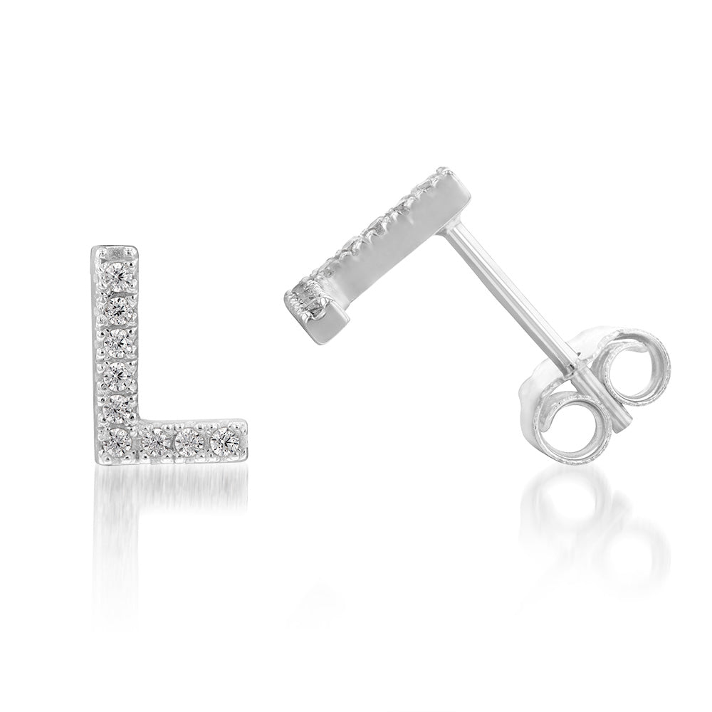 Sterling Silver Cubic Zirconia Initial "L" Earring
