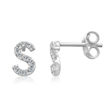 Load image into Gallery viewer, Sterling Silver Cubic Zirconia Initial &quot;S&quot; Stud Earrings