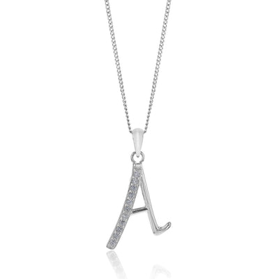 Sterling Silver Cubic Zirconia Cursive Initial 