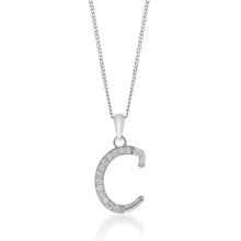 Load image into Gallery viewer, Sterling Silver Cubic Zirconia Cursive Initial &quot;C&quot; Pendant