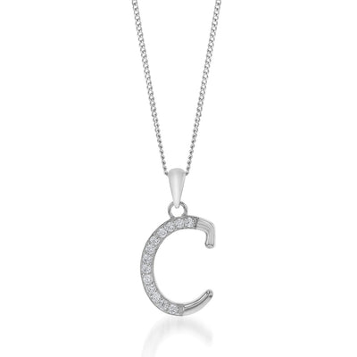 Sterling Silver Cubic Zirconia Cursive Initial 