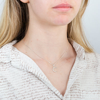 Sterling Silver Cubic Zirconia Cursive Initial 