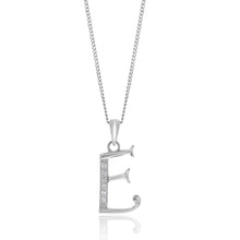Load image into Gallery viewer, Sterling Silver Cubic Zirconia Cursive Initial &quot;E&quot; Pendant