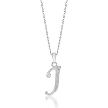 Load image into Gallery viewer, Sterling Silver Cubic Zirconia Cursive Initial &quot;J&quot; Pendant