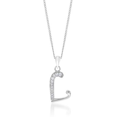 Sterling Silver Cubic Zirconia Cursive Initial 