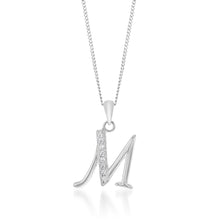 Load image into Gallery viewer, Sterling Silver Cubic Zirconia Cursive Initial &quot;M&quot; Pendant