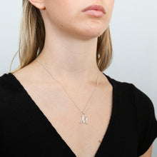 Load image into Gallery viewer, Sterling Silver Cubic Zirconia Cursive Initial &quot;M&quot; Pendant