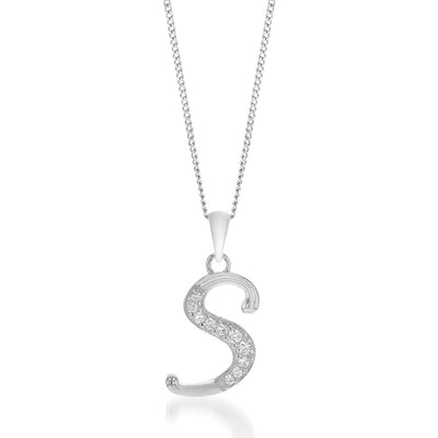 Sterling Silver Cubic Zirconia Cursive Initial 