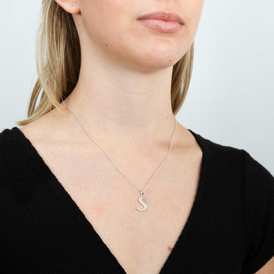 Sterling Silver Cubic Zirconia Cursive Initial 