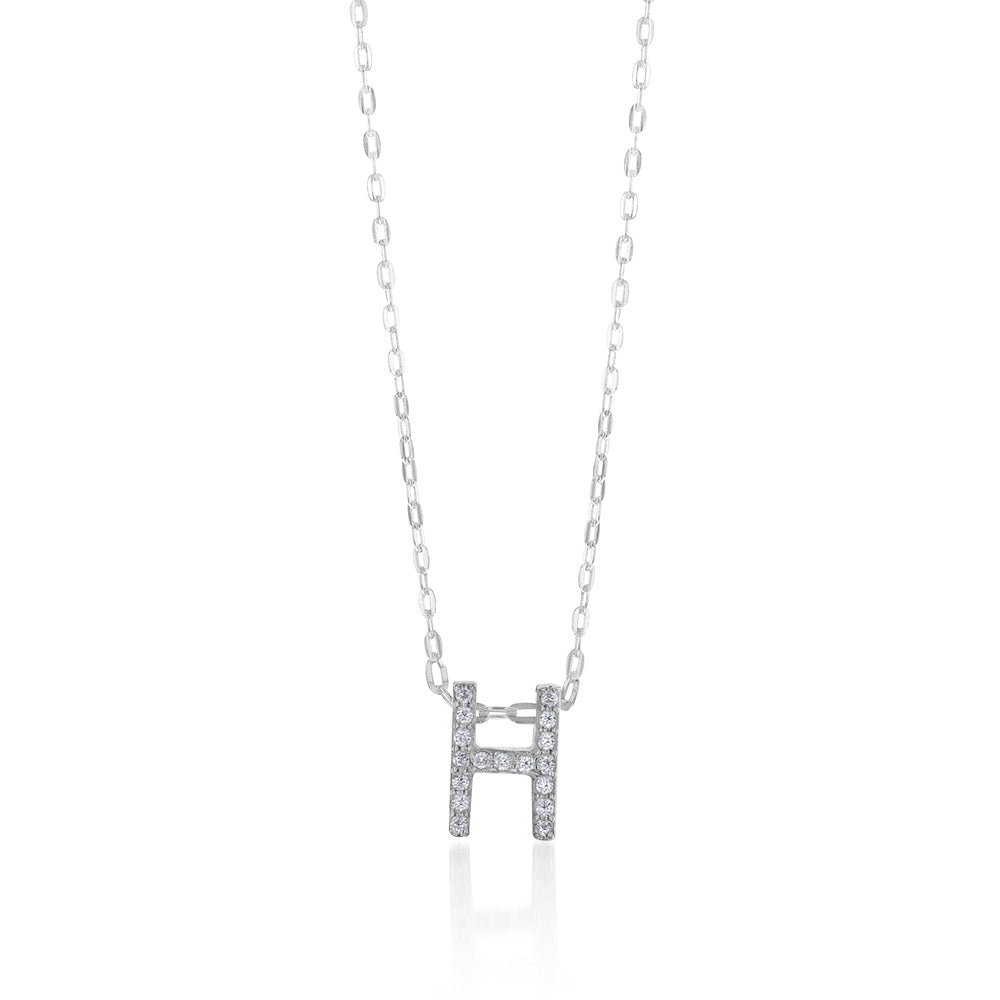 Sterling Silver Cubic Zirconia Initial "H" Pendant on 39+3cm Chain