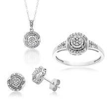 Load image into Gallery viewer, Sterling Silver1/3 Carat Diamond Pendant Earring and Ring Set Chain Included N1/2