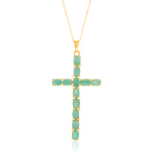 Load image into Gallery viewer, Sterling Silver Yellow Gold Plated 6.00ct Natural Emerald Cross Pendant