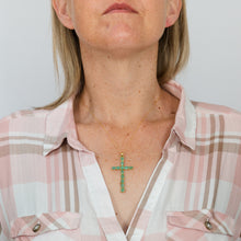 Load image into Gallery viewer, Sterling Silver Yellow Gold Plated 6.00ct Natural Emerald Cross Pendant