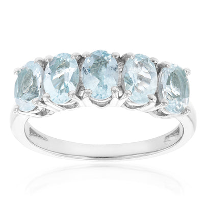 Sterling Silver 2.10ct Aquamarine x5 Oval Ring
