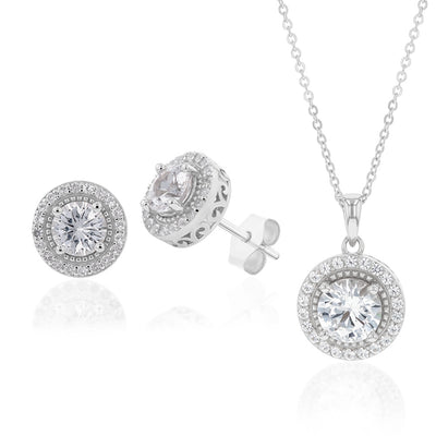 Natural White Sapphire Pendant and Earring Set on Chain in Sterling Silver
