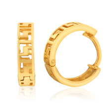 Load image into Gallery viewer, Sterling Silver Gold Plated Greek Key Hoop Earrings