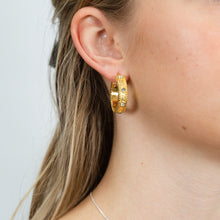 Load image into Gallery viewer, Sterling Silver Gold Plated Cubic Zirconia Antique Hoop Earrings