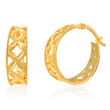 Load image into Gallery viewer, Sterling Silver Gold Plated Diamond Cut Mesh Hoop Earrings