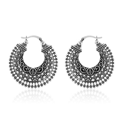 Sterling Silver Antique Pattern Hoop Earrings