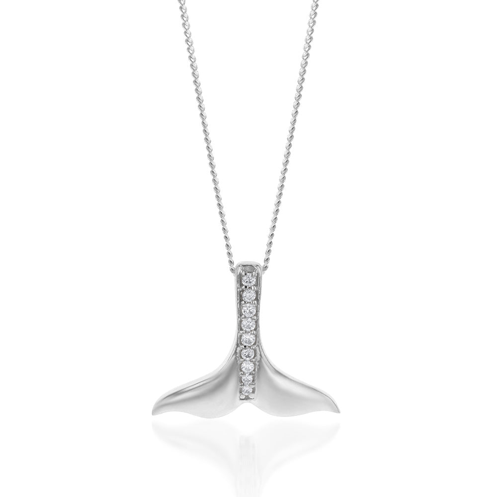 Sterling Silver Cubic Zirconia Dolphin Tail Pendant