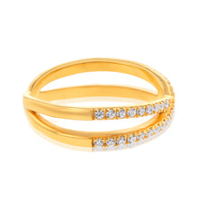 Load image into Gallery viewer, Sterling Silver Gold Plated Cubic Zirconia Cross Over Ring