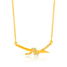 Load image into Gallery viewer, Sterling Silver Gold Plated Cubic Zirconia Knot And Bar Pendant On 45cm Chain