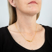 Load image into Gallery viewer, Sterling Silver Gold Plated Cubic Zirconia Knot And Bar Pendant On 45cm Chain
