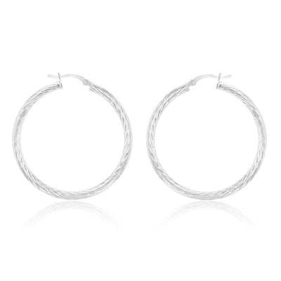 Sterling Silver Diamond Cut 40mm Hoop Earrings