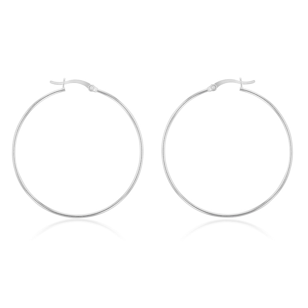 Sterling Silver Plain 40mm Hoop Earrings