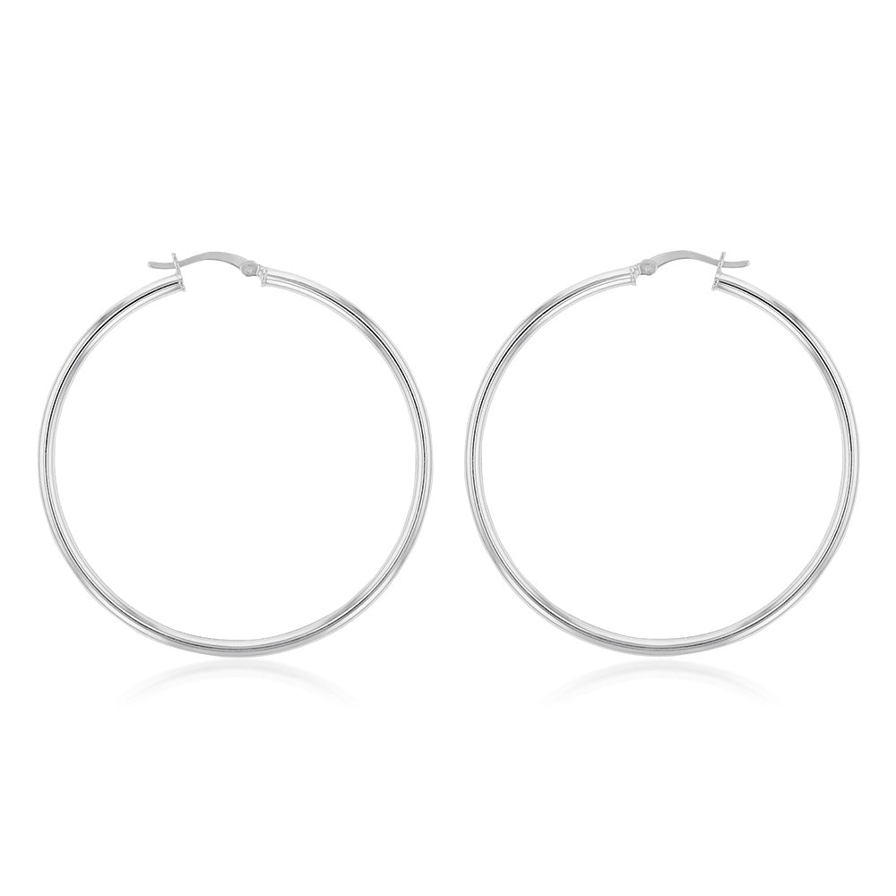 Sterling Silver Plain 50mm Hoop Earrings