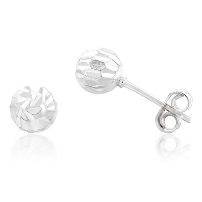 Sterling Silver Diamond Cut 6mm Ball Stud Earrings