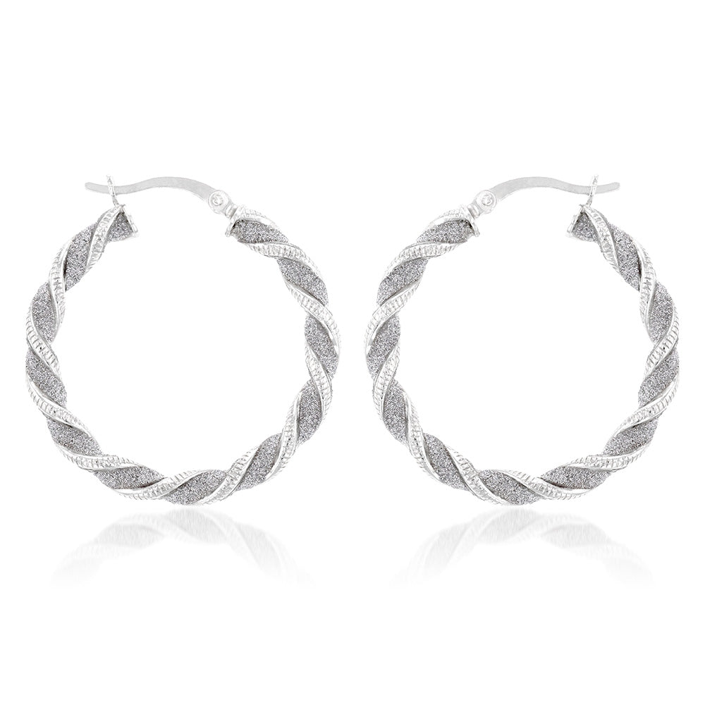 Sterling Silver Patterned Twisted Hoop Earrings